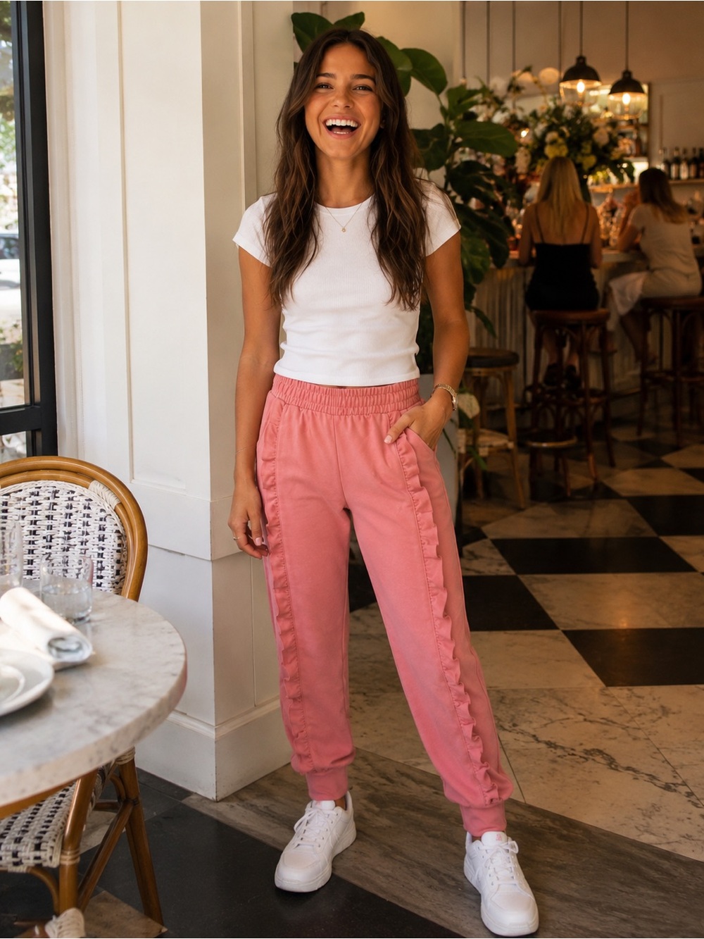 Boom Boom Jeans Pink Ruffle-Trim Joggers
